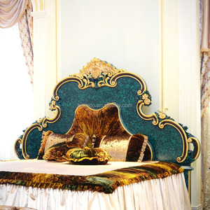 Latest Peacock Green King's Bedroom Set Furniture/ Luxury Double Bed Design Antique Bedroom Furniture With Wooden Hand Carving - Product Image 3