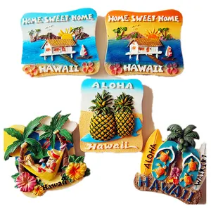 Imán para nevera personalizable DIY 2023 3D, venta al por mayor, isla hawaiana personalizada, turismo, playa, resina, ciudad del mundo, refrigerador para recuerdo