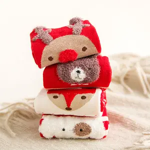 Custom Cheap Red Fuzzy Fluffy Socks Autumn Winter Warm Cotton Ankle Christmas Socks Women Xmas Socks