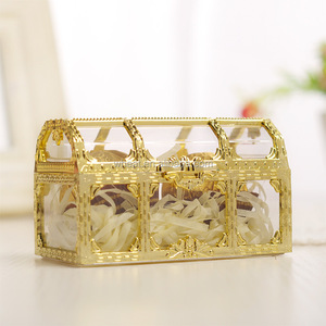 Fábrica de China Hermosa boda Favores Plástico Oro y plata Color Regalo Tesoro Caja de dulces
