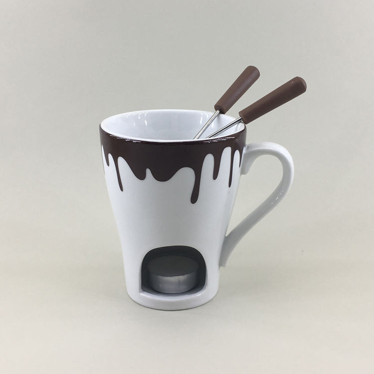 Set Fonduta Cioccolato Con Candela - Tazza Ceramica E Forchetta Per Sciogliere Cioccolato E Formaggio - Foto 11