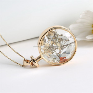 Fiore secco Rotonda Collane di Vetro Bottiglie di Vetro Del Fiore Rotondo Locket Monili Dei Pendenti Collane - Product Image 2