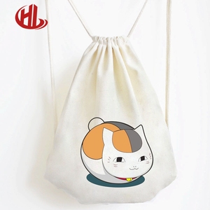 Custom cute small cotton canvas drawstring tote bag mini foldable school bags women backpack back pack