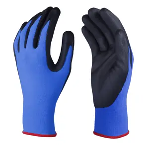 尚宇最佳OEM供应商黑色泡沫丁腈涂层蓝色氨纶芯安全工作保护手套