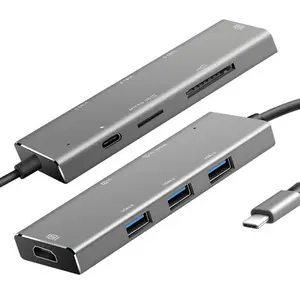 Popüler sıcak satış USB-C HUB tipi C HUB USB 3.0 Thunderbolt 3 HDMI 3.5mm ses RJ45 Gigabit Ethernet adaptörü SD/TF kart okuyucu USB C HUB