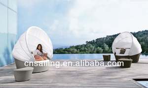 Luxe tous temps 100% main imperméable rotin <span class=keywords><strong>chaise</strong></span> <span class=keywords><strong>longue</strong></span> en plein air <span class=keywords><strong>avec</strong></span> <span class=keywords><strong>auvent</strong></span> - Product Image 1