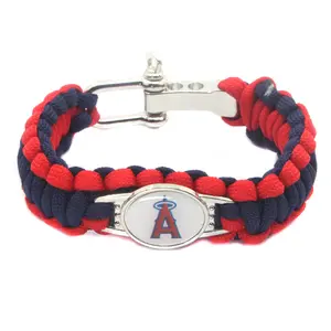 MLB American League Baseball Team emblema pulseira, pulseira de couro cordão guarda-chuva tecido à mão