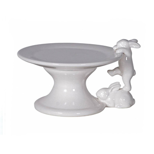Soporte decorativo para cupcakes de conejo de cerámica blanca