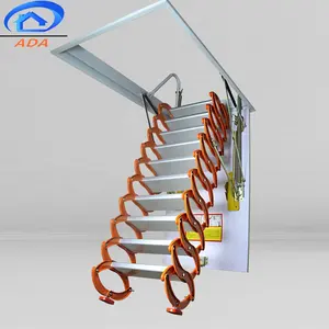 Household pull down stairs wall access type scissors loft ladder retractable steps for attic