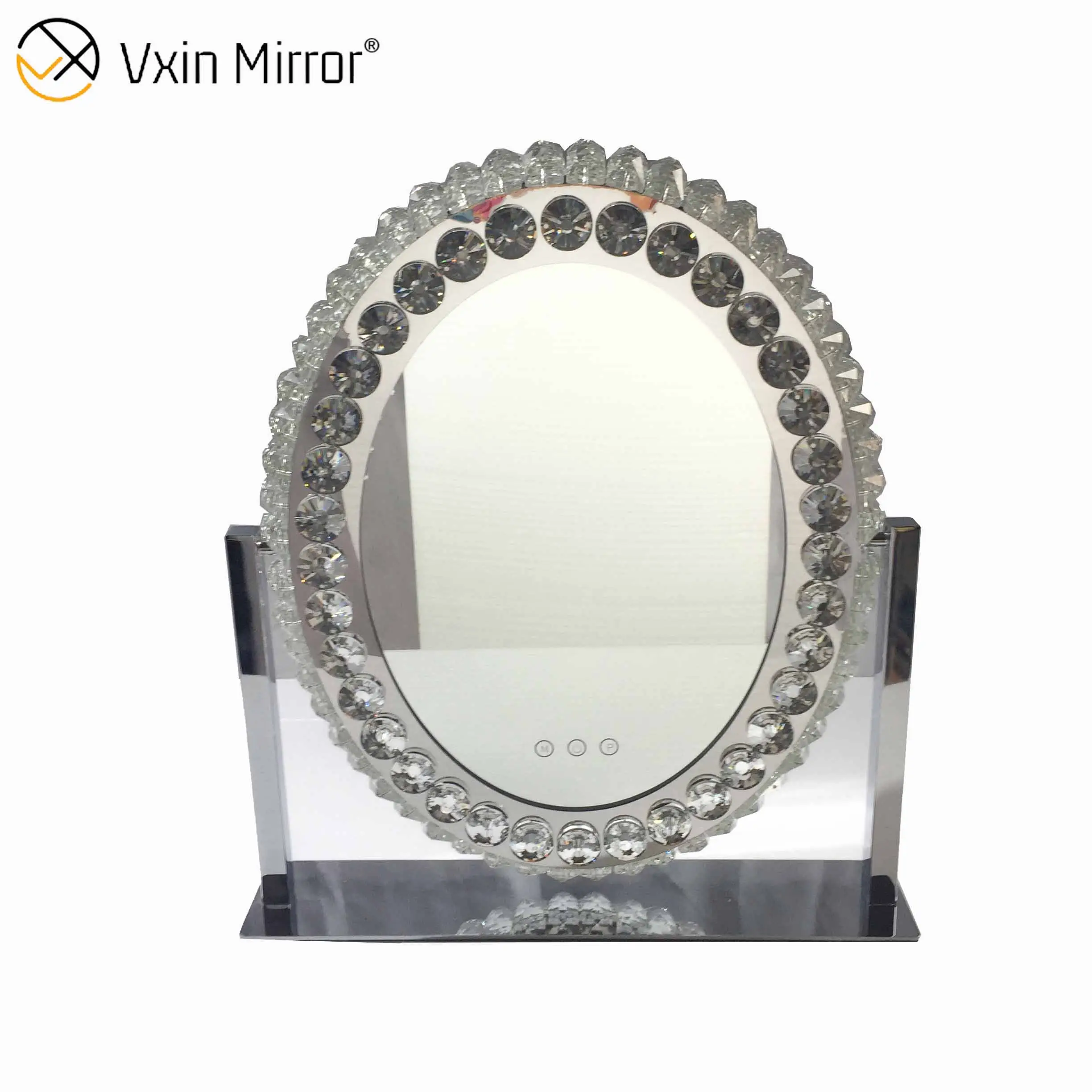 Ovale Decorativo di Cristallo del Diamante Dimmable Touch Hollywood Table Top Vanità Specchio WXDL-175