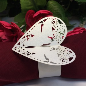 Witte hart vorm love birds laser gesneden papier partij tafeldecoratie papieren handdoek houder/servetring - Product Image 1