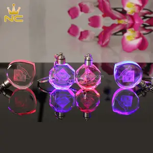 Personalizado inovador localizador chave iluminação octogon cristal chaveiros para presentes memorial barato