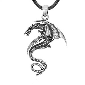 Metal Antique Silver Plated Animal Dinosaur Dragon Snails Pendant Necklace With <strong>Black</strong> Leather <strong>Chain</strong> for Gifts - Product Image 4