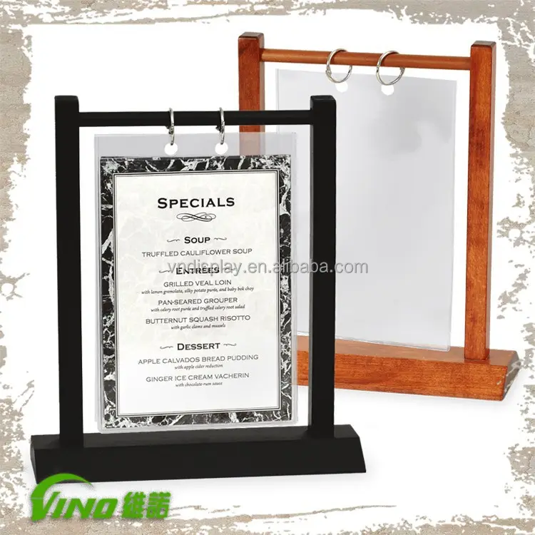 Supporto per display da tavolo all'ingrosso supporto per display in legno cornice in acrilico supporto per menu altalena supporto da tavolo in plastica per listino prezzi