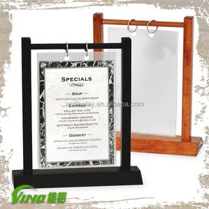 Groothandel Tafel Menu Display Houder Houten Frame Acryl Plaat Swing Menu Stand Tafelblad Plastic Teken Houder Voor Prijslijst