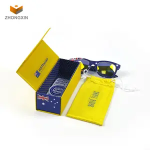 Custom logo printing colour eyewear boxes sunglasses packaging gift box set with small drawstring mobile phone bag