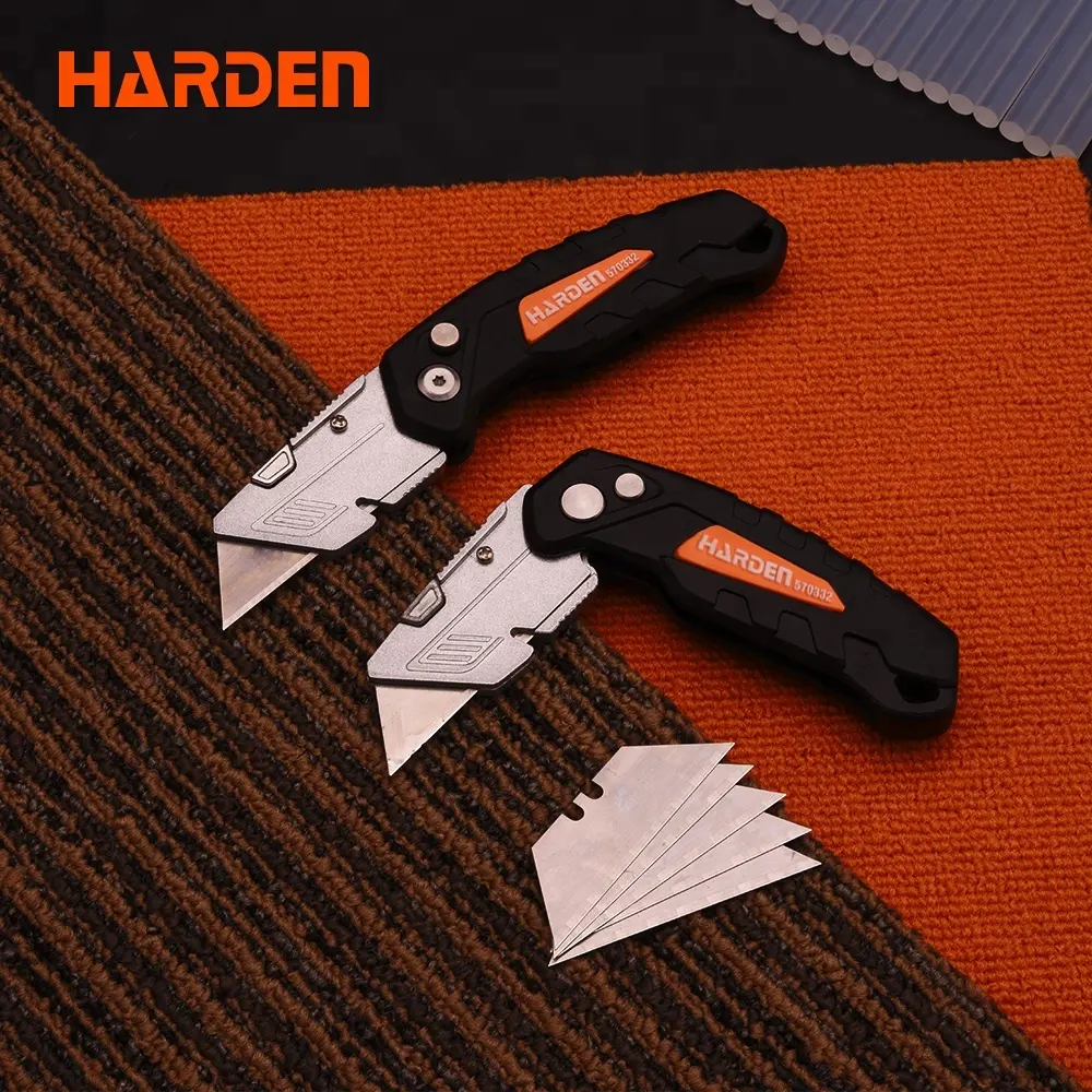 HARDEN Folding Knife with 4Pcs 35mm Blade Folding Utility Knife Multi Hand Cutting Tool Box Cutter Knife Cutter