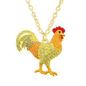 कस्टम डिजाइन धातु मिश्र धातु तामचीनी क्रिस्टल पशु आकार चिकन मुर्गा लटकन हार - Product Image 2