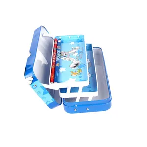 Custom Printed Student OEM Stationery Three Layer Pencil Case Tin Box