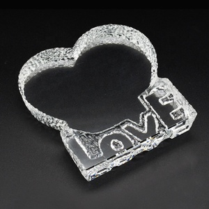 Wholesale K9 heart-shaped love blank crystal trophy custom laser engraving supplies crystal glass photo frame for souvenir