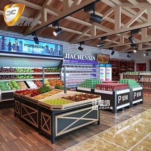 ชั้นวางผักและผลไม้สด ทำจากเหล็กและไม้ สำหรับร้านขายผลไม้ในซูเปอร์มาร์เก็ต - Product Image 3