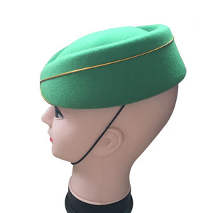 Zimbabwe biểu tượng tùy chỉnh chất lượng cao hãng hàng không tiếp viên Mũ thời trang phụ nữ đồng phục len cảm thấy màu xanh lá cây hãng hàng không mũ bán buôn - Product Image 3