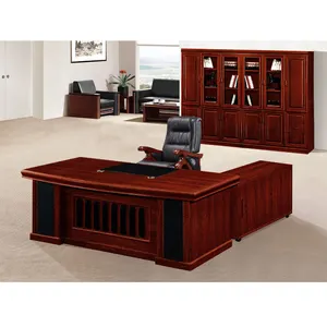 Mobiliário de escritório em forma de l, design de mesa da frente do escritório com armário lateral com gaveta de madeira clássico da china moderna mesa de escritório