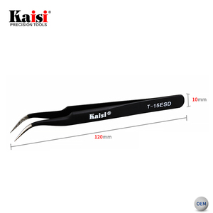 Kaisi T-15 ESD Pinset Ujung Baja Tahan Karat Melengkung Hradness Tinggi Presisi Aman - Product Image 2