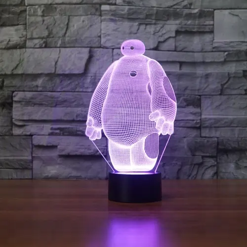 Baymax luz noturna led 3d, 7 cores, para crianças, touch, usb, lâmpada de mesa, luz noturna para dormir sensor de movimento