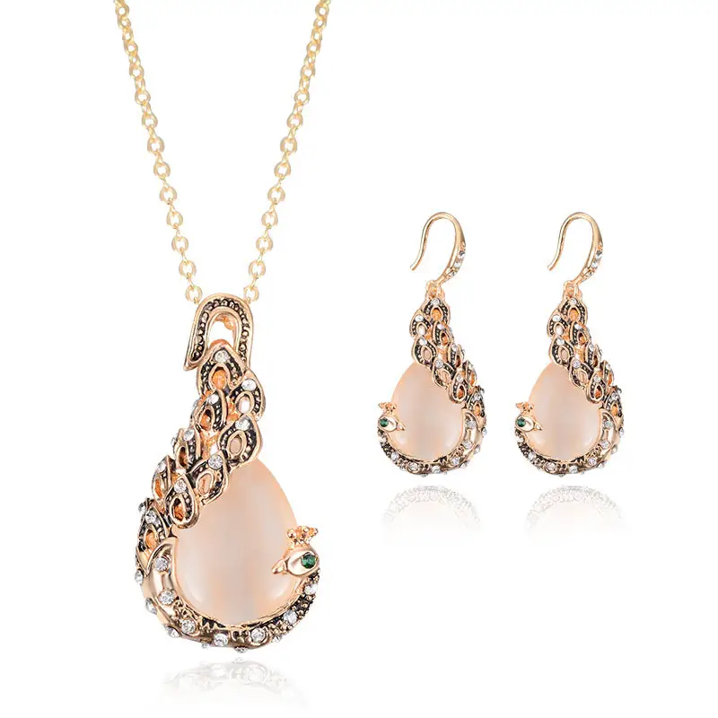 Waterdrop Rhinestone Mặt Dây Chuyền Vòng Cổ Móc Bông Tai Trang Sức Set