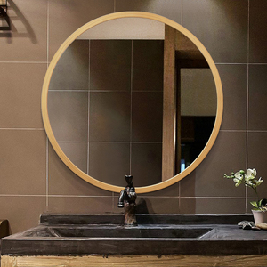 Decorative Framed Wall Solid <strong>Wooden</strong> <strong>Round</strong> Bathroom <strong>Mirror</strong> with Black Colored Frame - Product Image 5