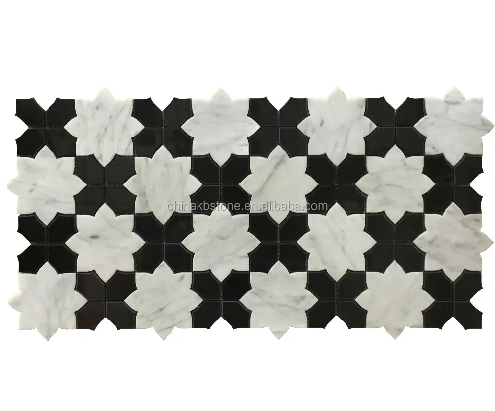 Telha mosaico de mármore em malha/piso branco e preto, mosaico de mármore branco carara