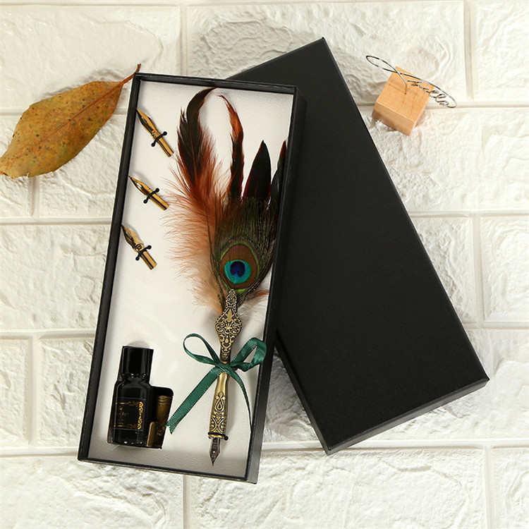 Pluma de pluma Vintage pluma de inmersión con tinta y 6pcs Nibs de acero inoxidable pluma de caligrafía en caja de regalo