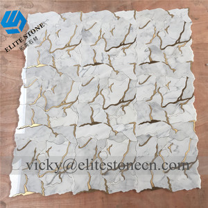 New Arrival White 타 소스 대리석 및 황동 타일 워터젯 모자이크 - Product Image 5