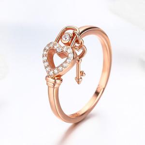 BAGREER SCR501 ปรับ rose gold plated เพชร cz key รูปหัวใจ charm แหวนพลอย 925 แหวนเงินผู้หญิง