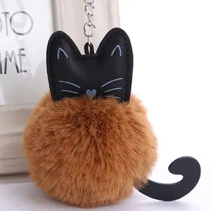 Carino PU Portachiavi Gatto Faux Della Pelliccia Del Coniglio Pompon Puff Sfera Portachiavi