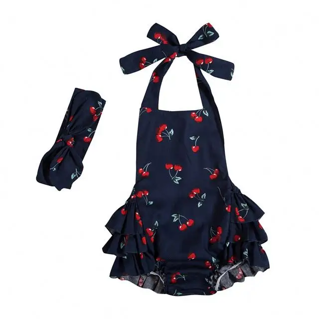 귀여운 여름 민소매 아기 소녀 옷 고삐 Bodysuit Jumpsuit 코튼 Romper 머리띠