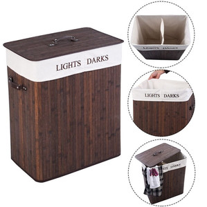 <strong>Hamper</strong> Laundry Basket Washing Cloth Bin Rectangle Foldable Bamboo Ranger Lid Brown Storage Baskets Square Dark Brown 52*32*63 - Product Image 2