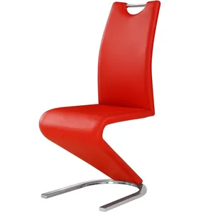 红色聚氨酯餐椅，镀铬金属腿