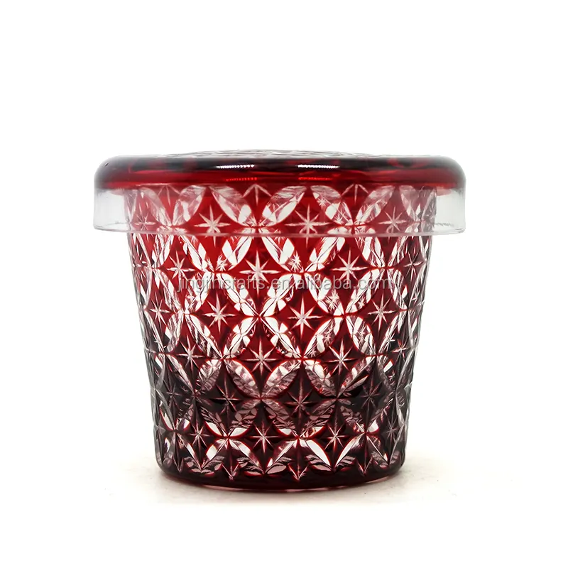 Fabriek Direct Verkoop Kiriko Japans Handgesneden Koper Rood Cased Glazen Drinkbeker Met Snackschotel