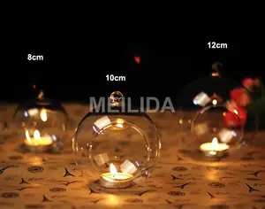 Romantic Wholesale Wedding Dinner Decor Crystal Glass Hanging Ball Candle Holder