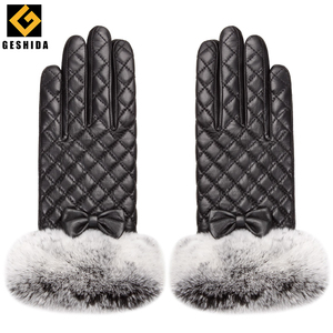 En vente chaud femmes cadeau <span class=keywords><strong>rose</strong></span> fourrure <span class=keywords><strong>cuir</strong></span> gants en peau de mouton - Product Image 4