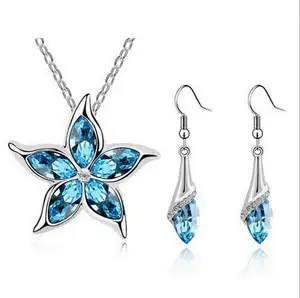 Fashion 2018 New Five Leaves Flowers Austrian Crystal Earring Necklace Sets Women Jewelry