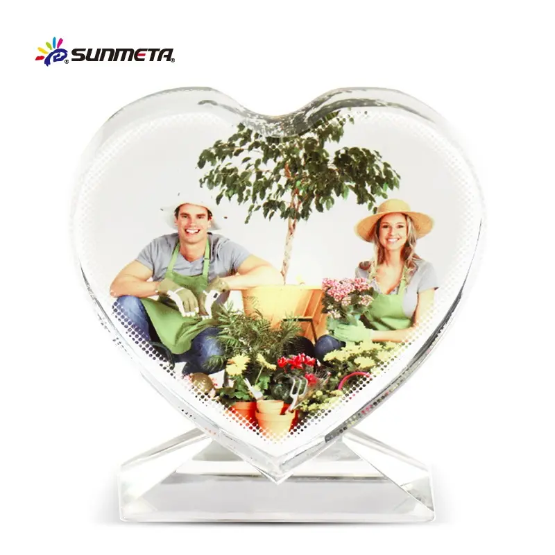 Sunmeta Wedding crystal crafts beautiful love screen blank sublimation 3d crystal heart photo frame