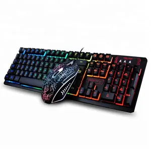 Kabel 104 tombol Backlit Multimedia ergonomis Keyboard Gaming dan Mouse dengan cetakan Laser 4 in 1 Gaming Combo Keyboard satu tangan