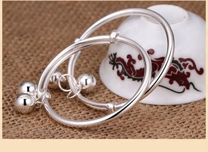 925 Sterling Silber <span class=keywords><strong>Smooth</strong></span> Bell verstellbares Armreif und Fußkettchen für Babys - Product Image 4
