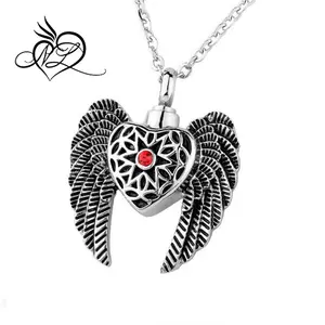 Ruby Angel Heart & Wings Cremation Jewelry Keepsake Memorial Urn Necklace