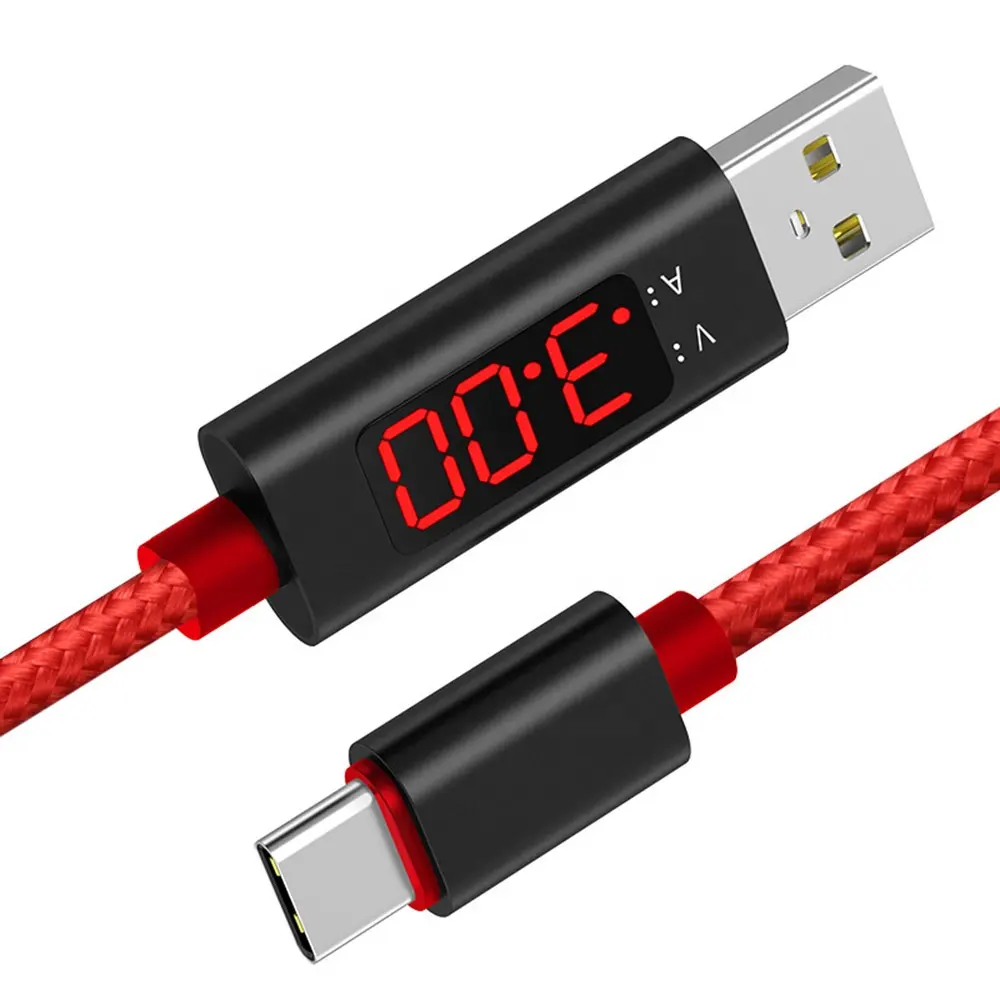 Nylon voltage current intelligent display data cable LCD screen quick charging cable, for apple android type c led