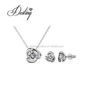 Destiny Jewell ery Schmuck für Dame einfaches Design Schmuck Set Sterling Silber Anhänger und Ohrring mit Kristall gemacht