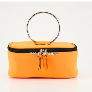 Borsa cosmetica in Neoprene arancione di moda con cerniera e manico per ragazze elegante da viaggio borsa da toilette Organizer - Product Image 1